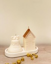 Set of Christmas House, bell candle and oval plate