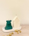 Set of Christmas House, bell candle and oval plate