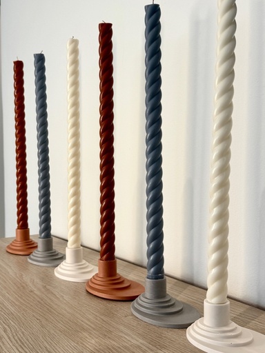 Set of Long Spiral Taper candle + Candle Holder